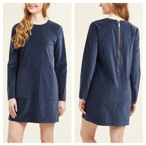 Frye Melissa Pocket Velvet Suede Long Sleeve Mini Dress Navy Blue XS NWT